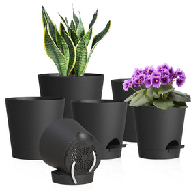 WSMKSZ self-watering pot 4-inch close-up with wick for low-maintenance indoor plants.