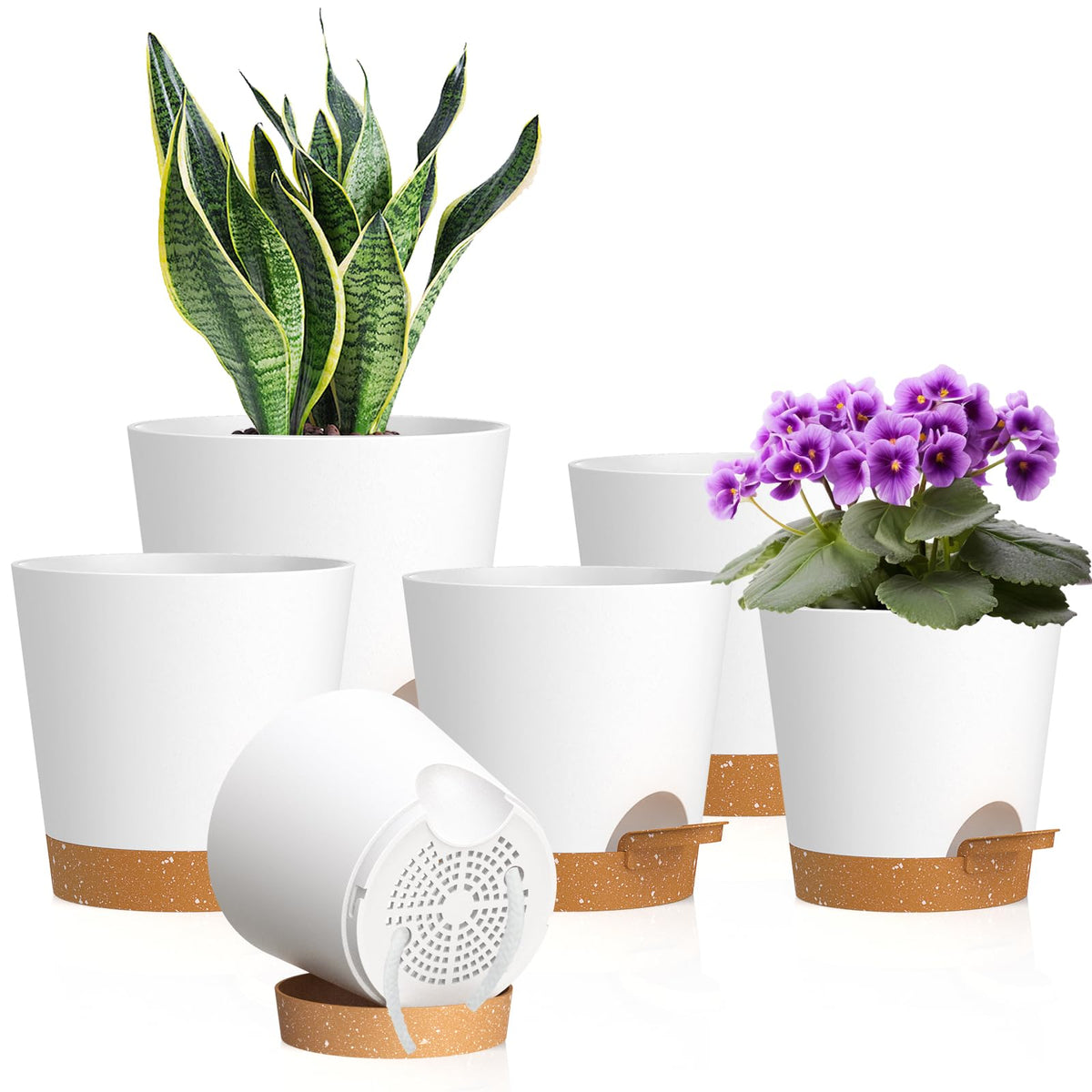 WSMKSZ self-watering pot 4-inch with wick rope for steady moisture and root air flow