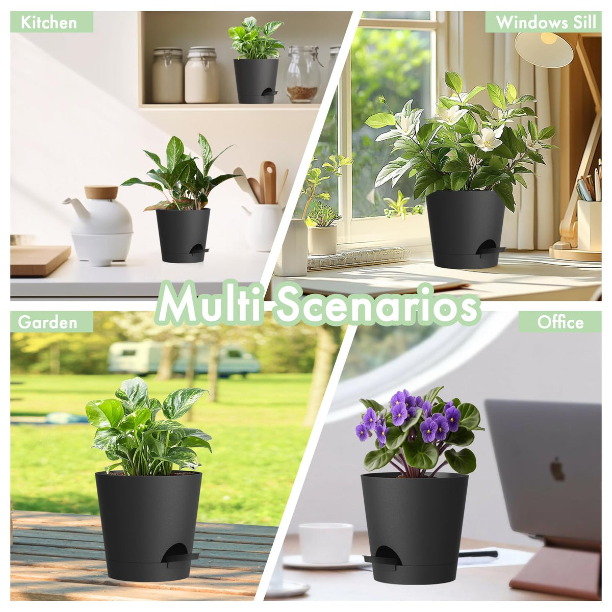 WSMKSZ self-watering pot 7-inch display highlighting a lush plant arrangement.
