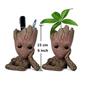 WT WINGTENG Baby Groot pot back view shows rustic gray finish and durability.
