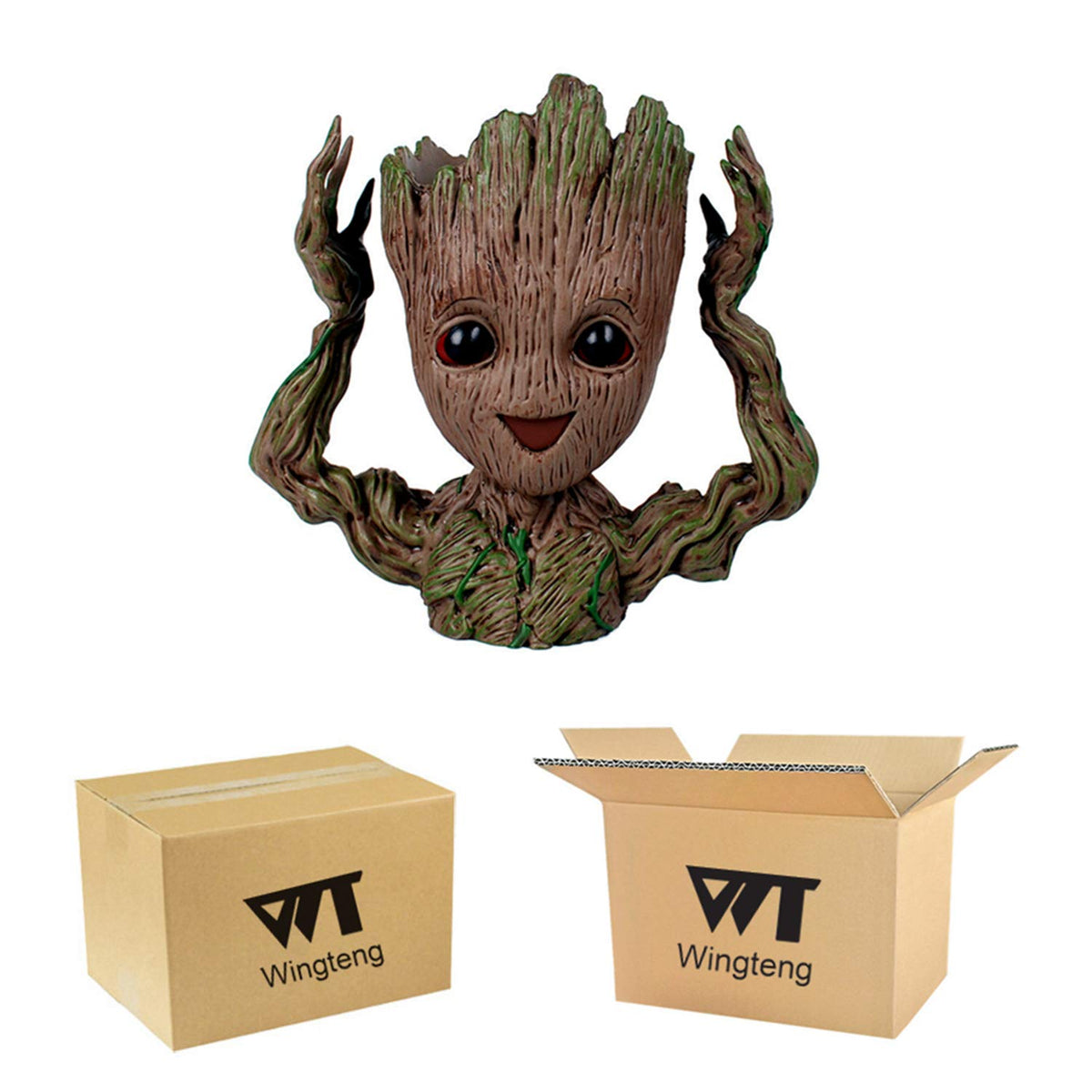 WT WINGTENG Groot planter-side-view highlights a cute smile from a compact plant pot.