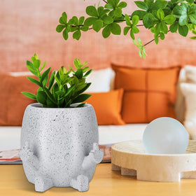 WT WINGTENG resin smiley face planter in gray for small indoor plants.