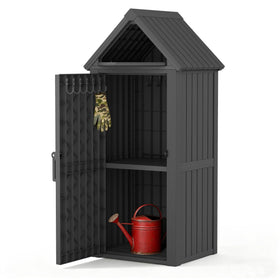 WTFGO vertical shed front view with lockable doors for secure garden tool storage