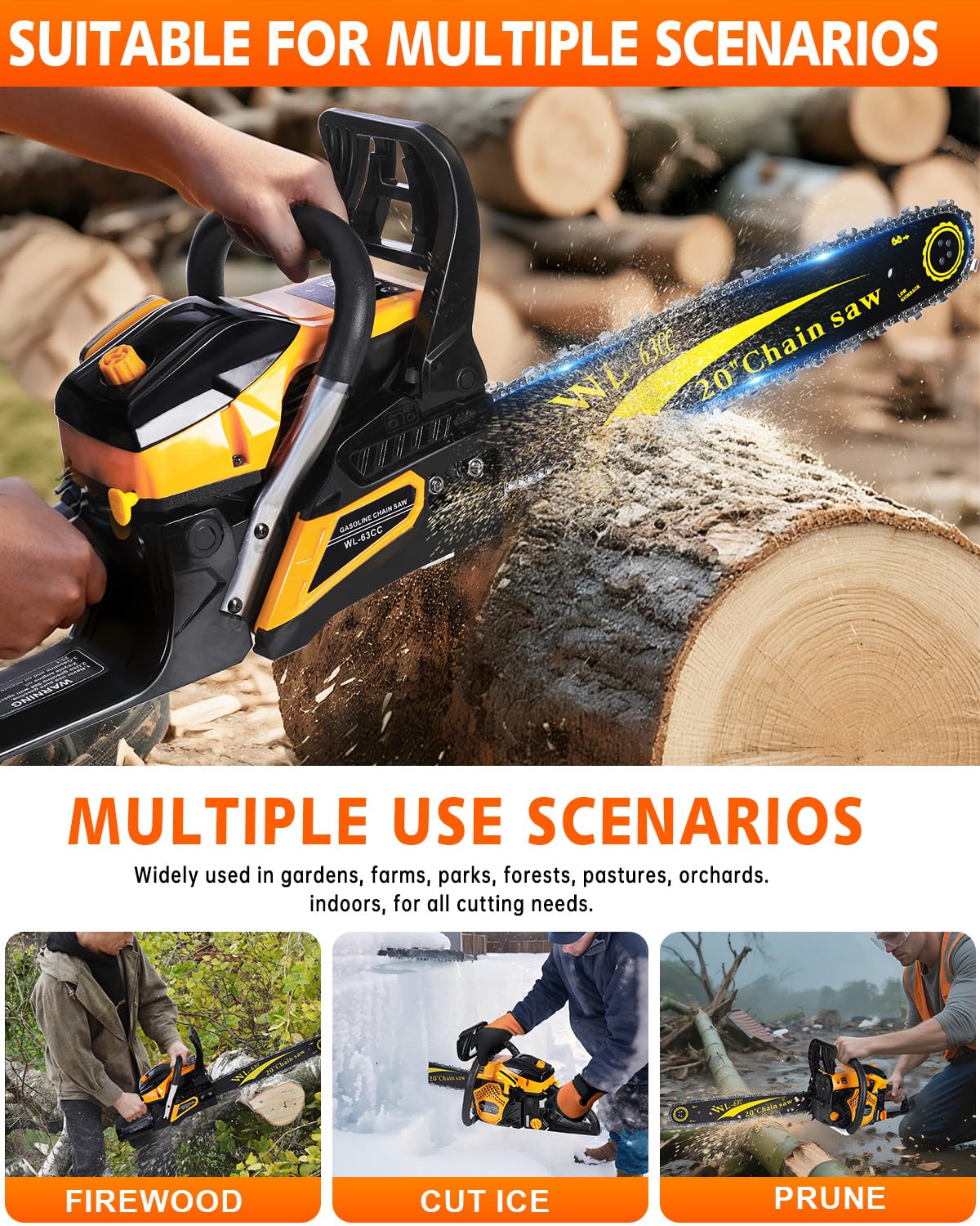 WTHW 63CC chainsaw CDI ignition ensures easy starts in any weather