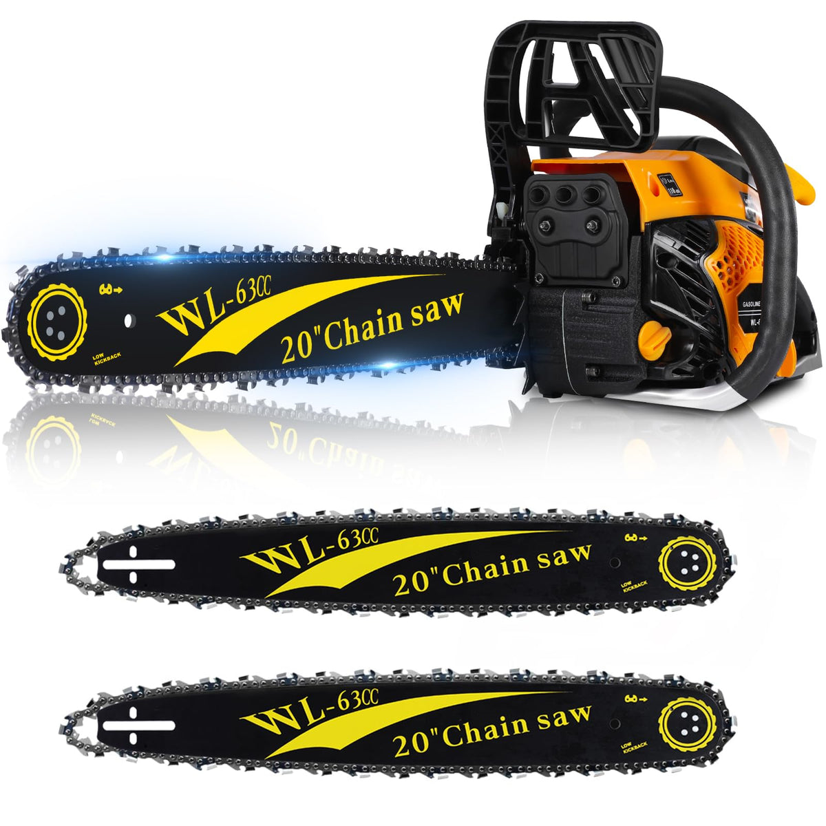 WTHW 63CC chainsaw front view showing rugged power for outdoor tasks