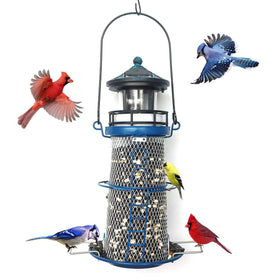WTREEW solar lighthouse feeder with rotating-beacon attracts songbirds