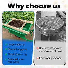 WUBOFEI garden sifter in use to separate soil and roots in a garden bed.