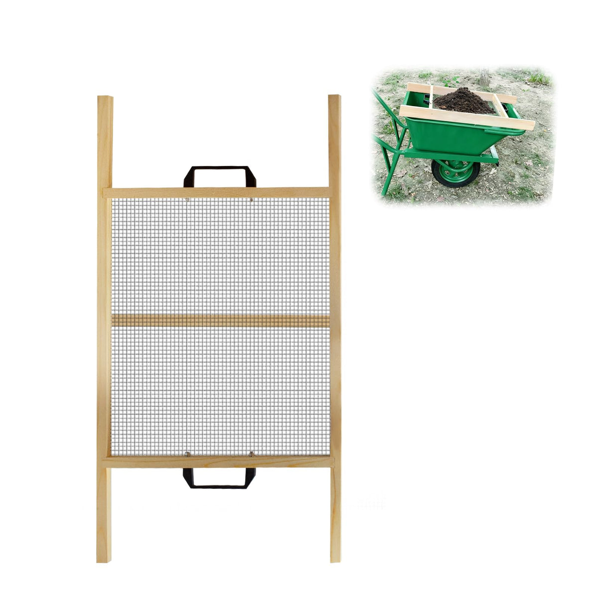 WUBOFEI large soil sifter on a wheelbarrow for efficient soil screening.