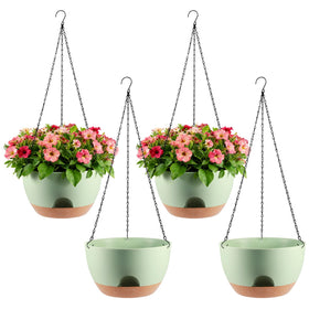 WUCEIAUU 4-piece hanging planters with self-watering base for lush, low-maintenance blooms.