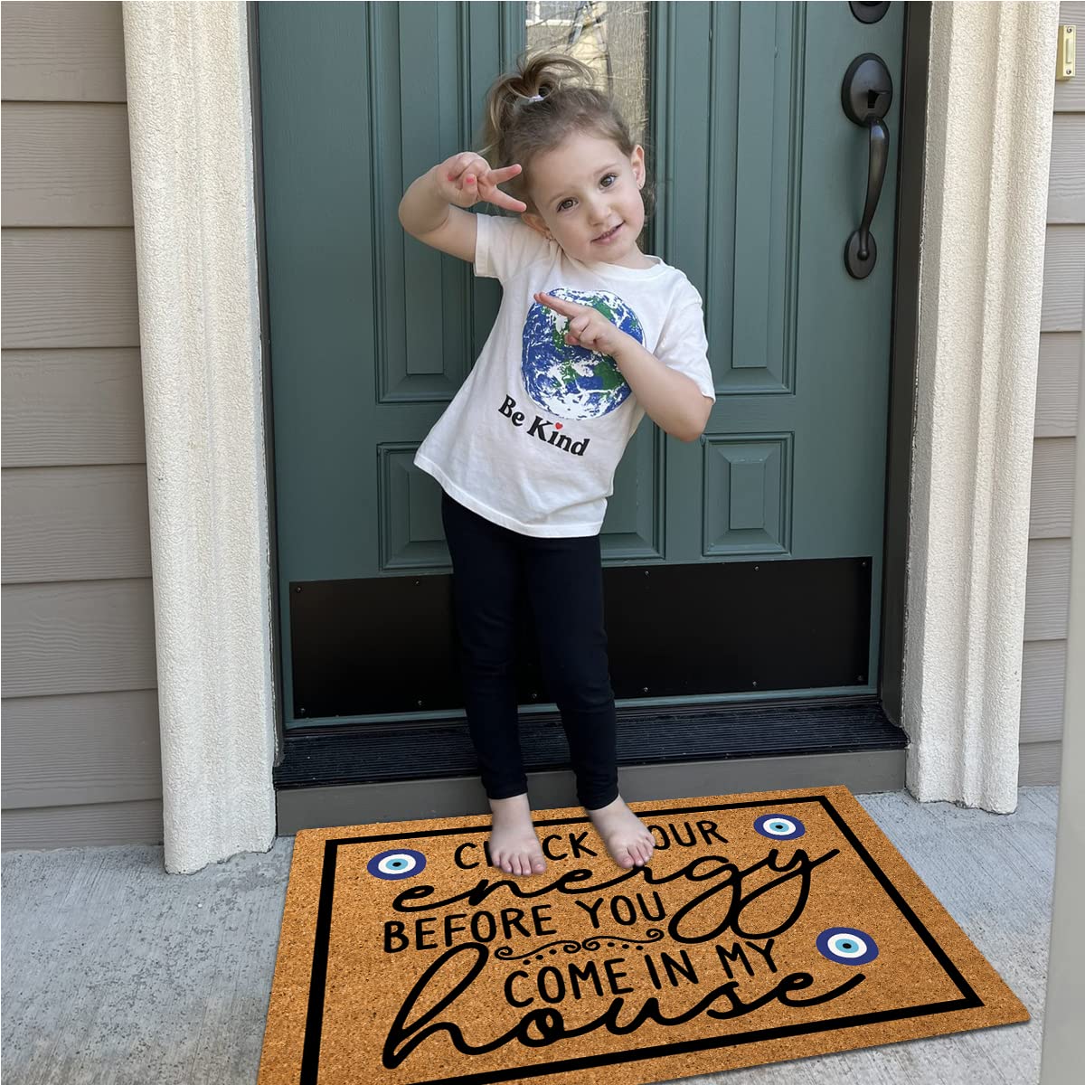 Wulidrom indoor outdoor mat at entryway, highlighting slip-resistant bottom for safety.