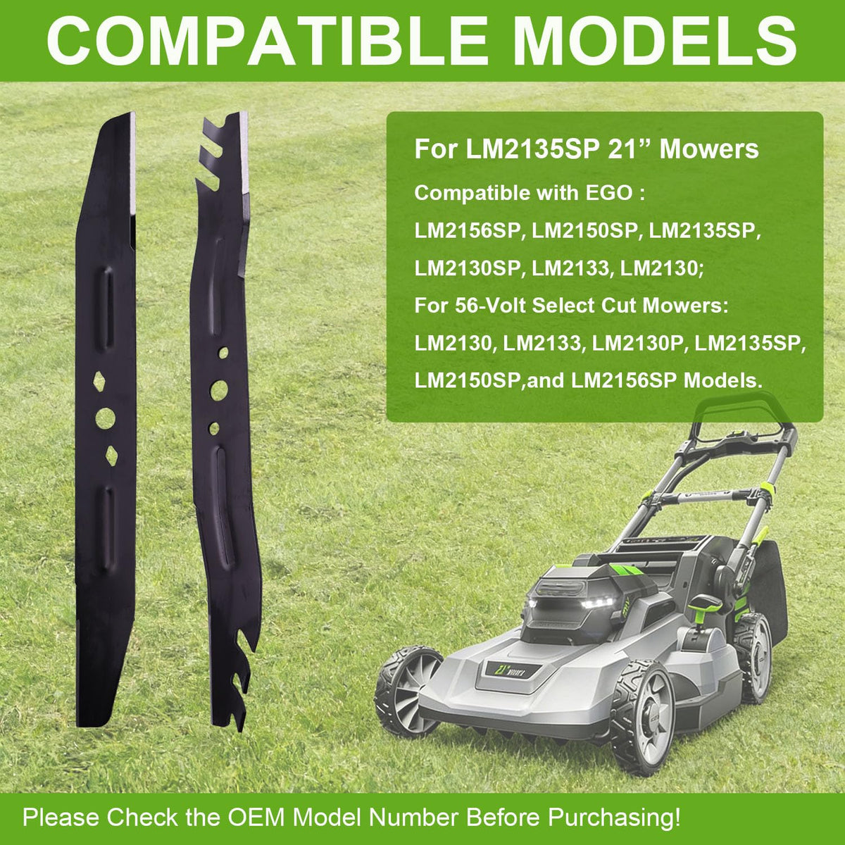 Wuples LM2135SP-compatible blade fitting EGO mowers for reliable cuts