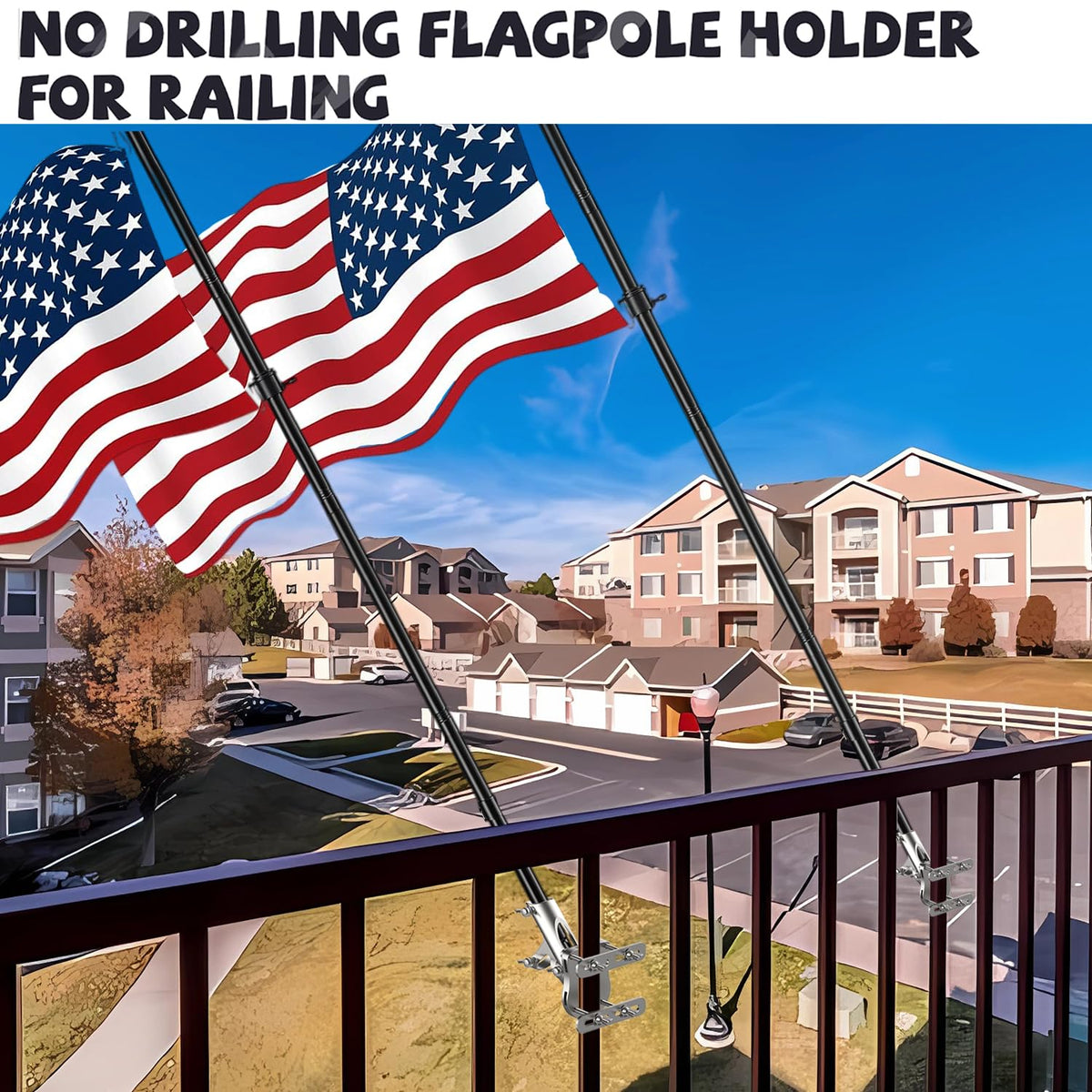 wuutyty flagpole bracket at 45-degree angle for dramatic outdoor display.