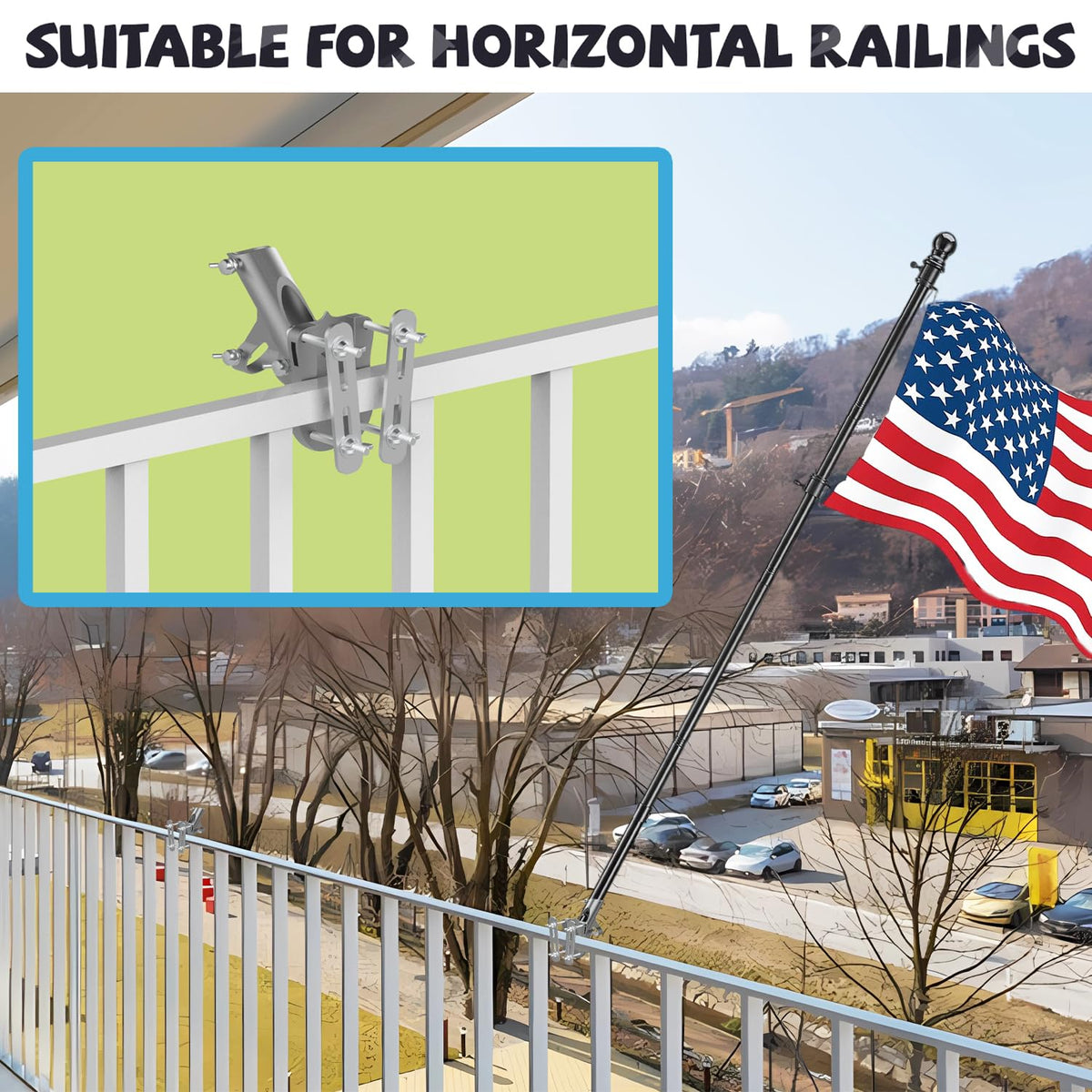 wuutyty flagpole bracket on round rail enables versatile mounting options.