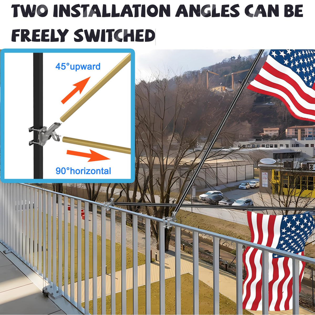 wuutyty flagpole bracket on square rail offers sturdy, drill-free installation.