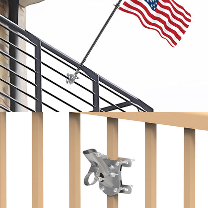 wuutyty NO Drilling FlagPole Bracket mounted on rail for quick, tool-free setup.