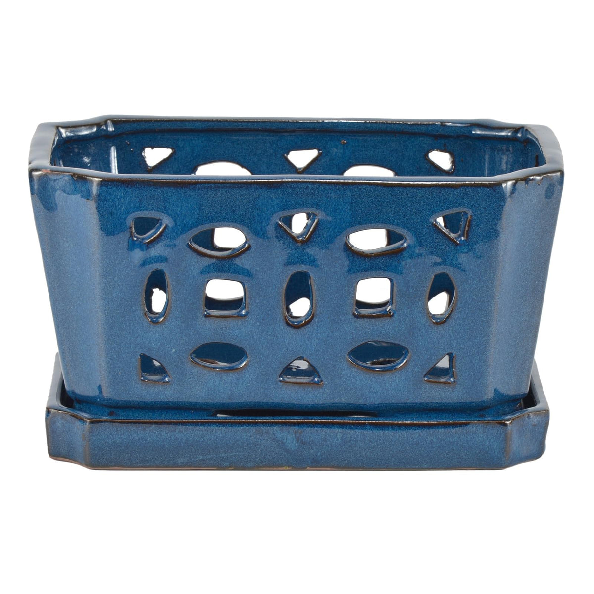W&W blue glazed ceramic orchid pot showcases a durable, stylish finish for home decor.