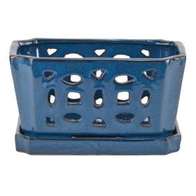 W&W blue glazed ceramic orchid pot showcases a durable, stylish finish for home decor.