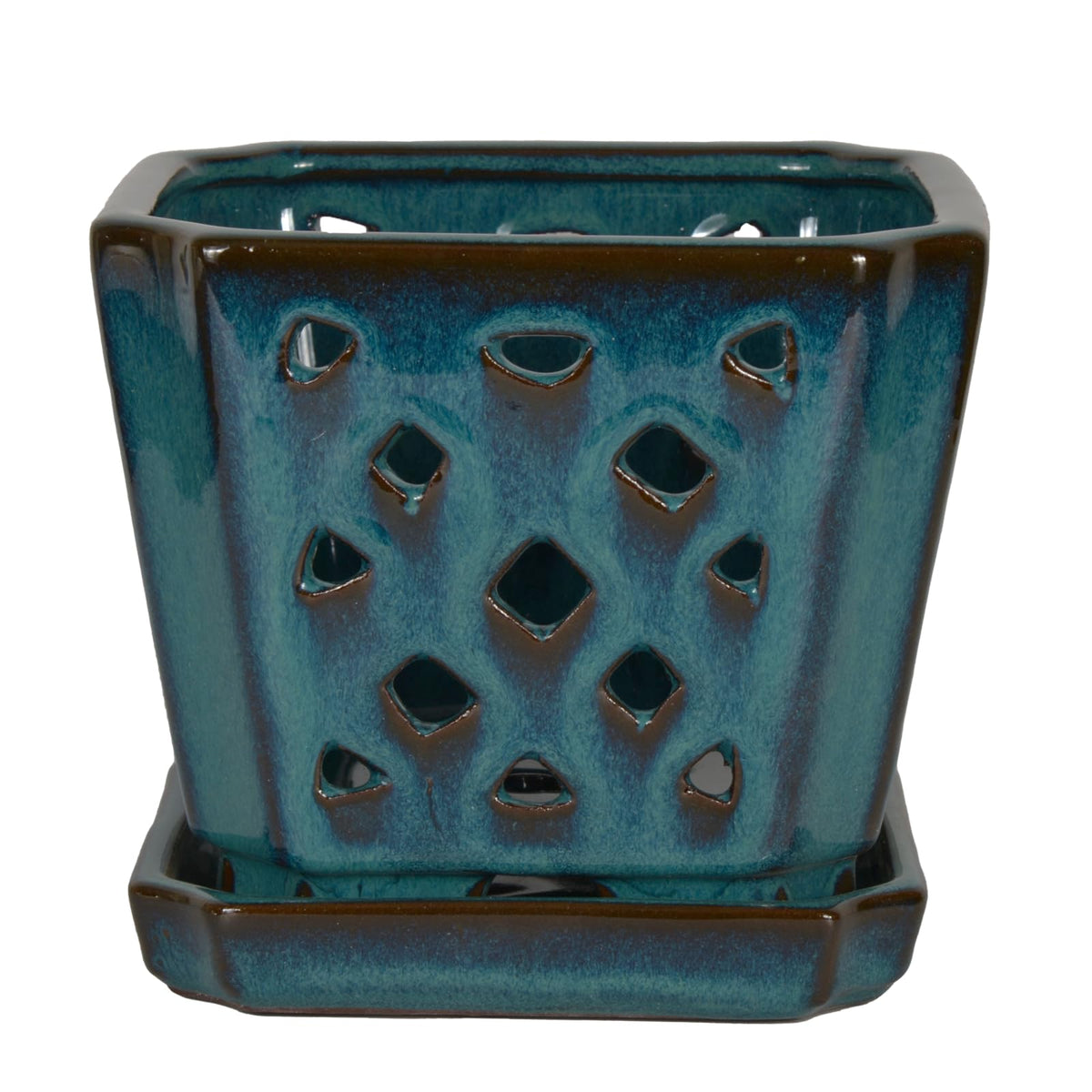 W&W durable ceramic orchid pot in teal for long-lasting beauty and sturdy use.