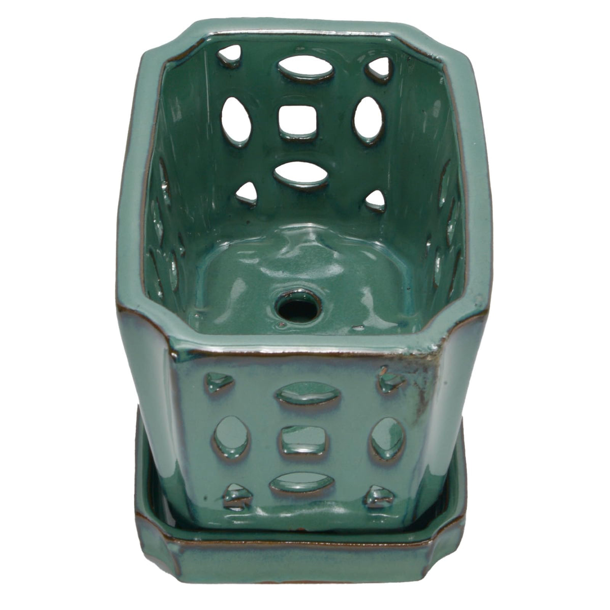 Green-glazed WW Orchid Pot adds style while supporting plant growth