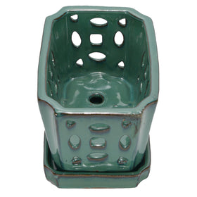 Green-glazed WW Orchid Pot adds style while supporting plant growth