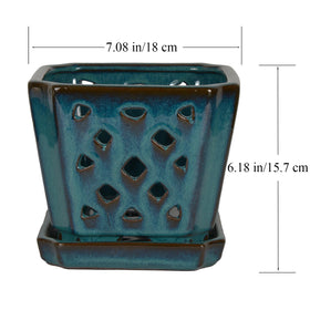 W&W teal orchid pot is sized for convenient repotting.