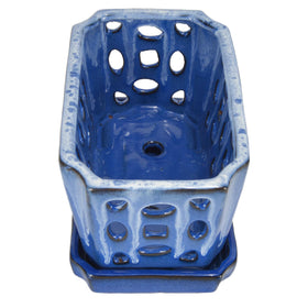 W&W orchid pot white blue colorway complements interiors and plants.