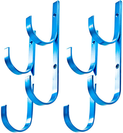 WWD POOL blue aluminum pole hanger 2-pack with 4 hooks for pool tool organization