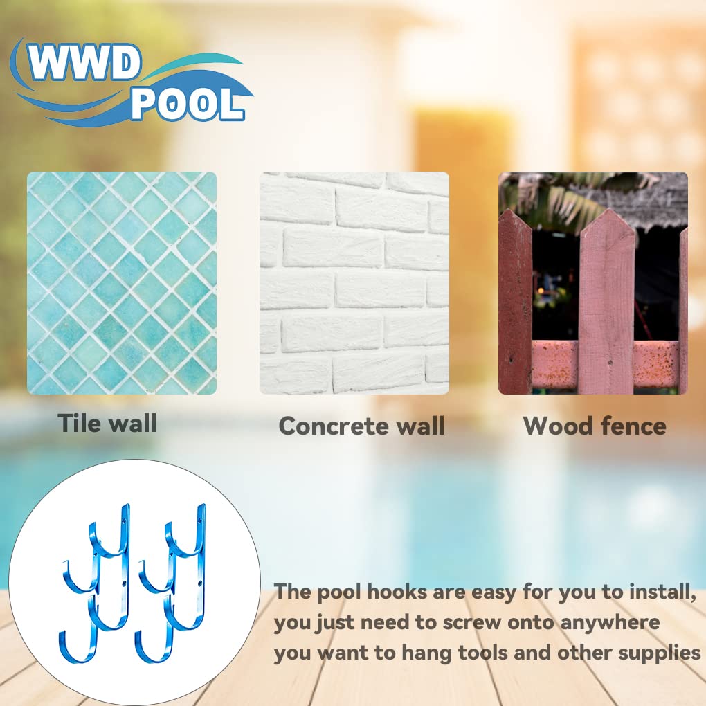 WWD POOL hanger works with fences, posts, decks for clutter-free spaces