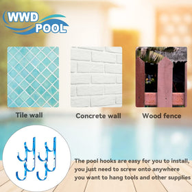 WWD POOL hanger works with fences, posts, decks for clutter-free spaces