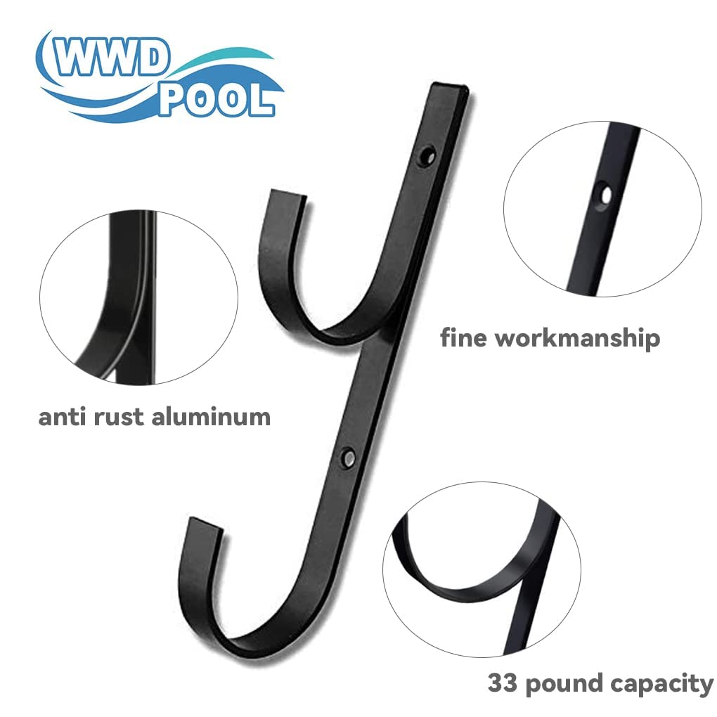 WWD POOL hanger installed on fence to hold poles and nets for easy reach.