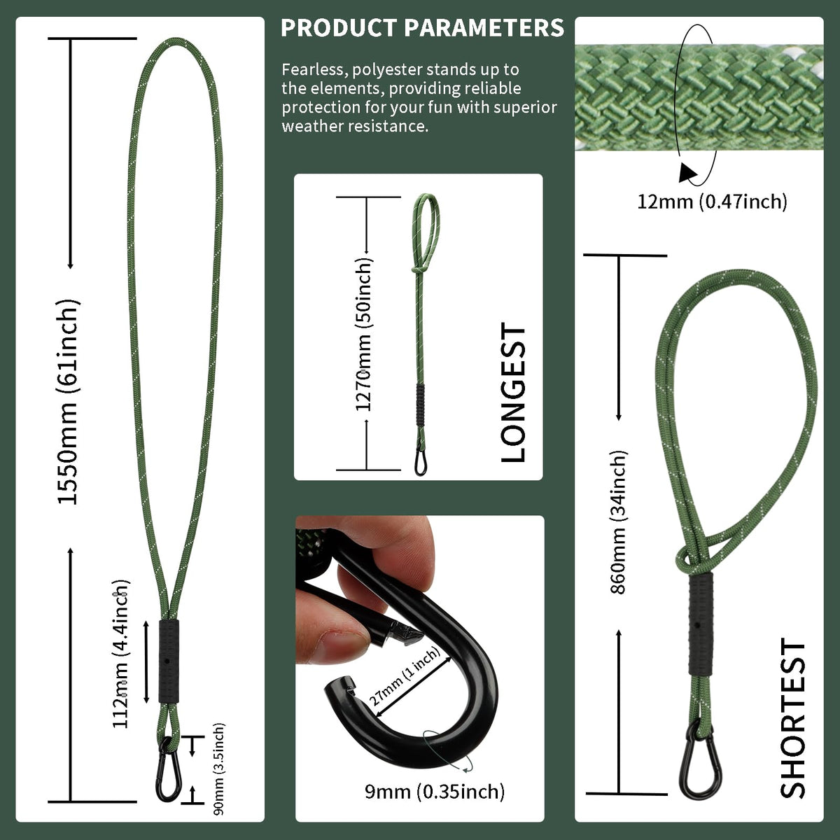 WWFFEN 11mm braided rope close-up, high abrasion resistance.