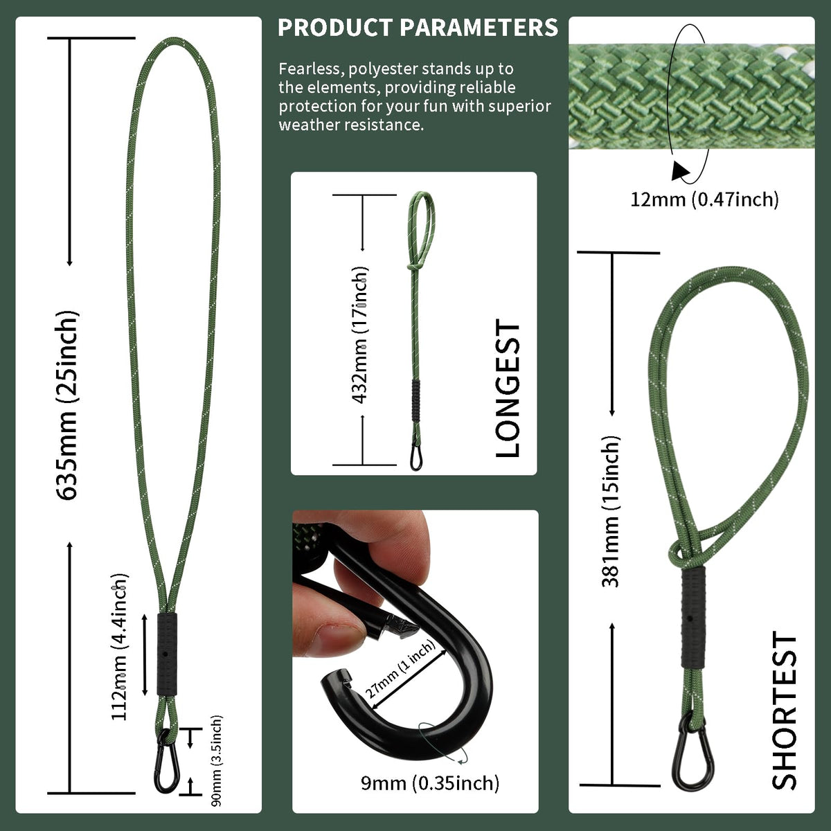 WWFFEN green 2ft hammock straps installed around a branch for a sturdy swing