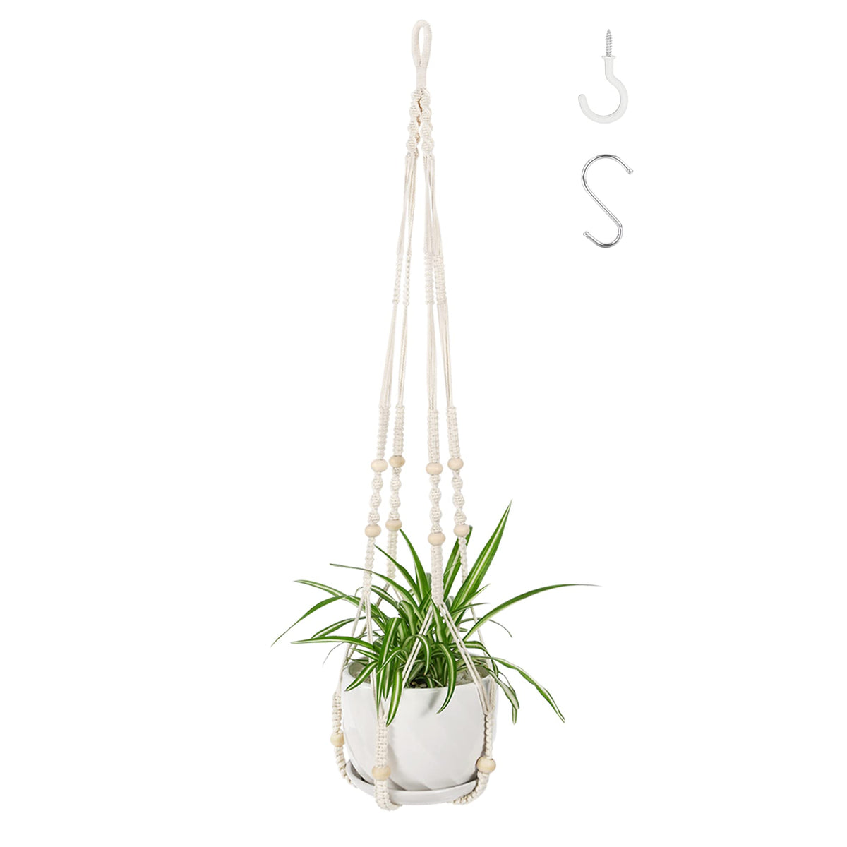 WXS-CHALL 43-inch ivory macrame hanger elevates space-saving decor