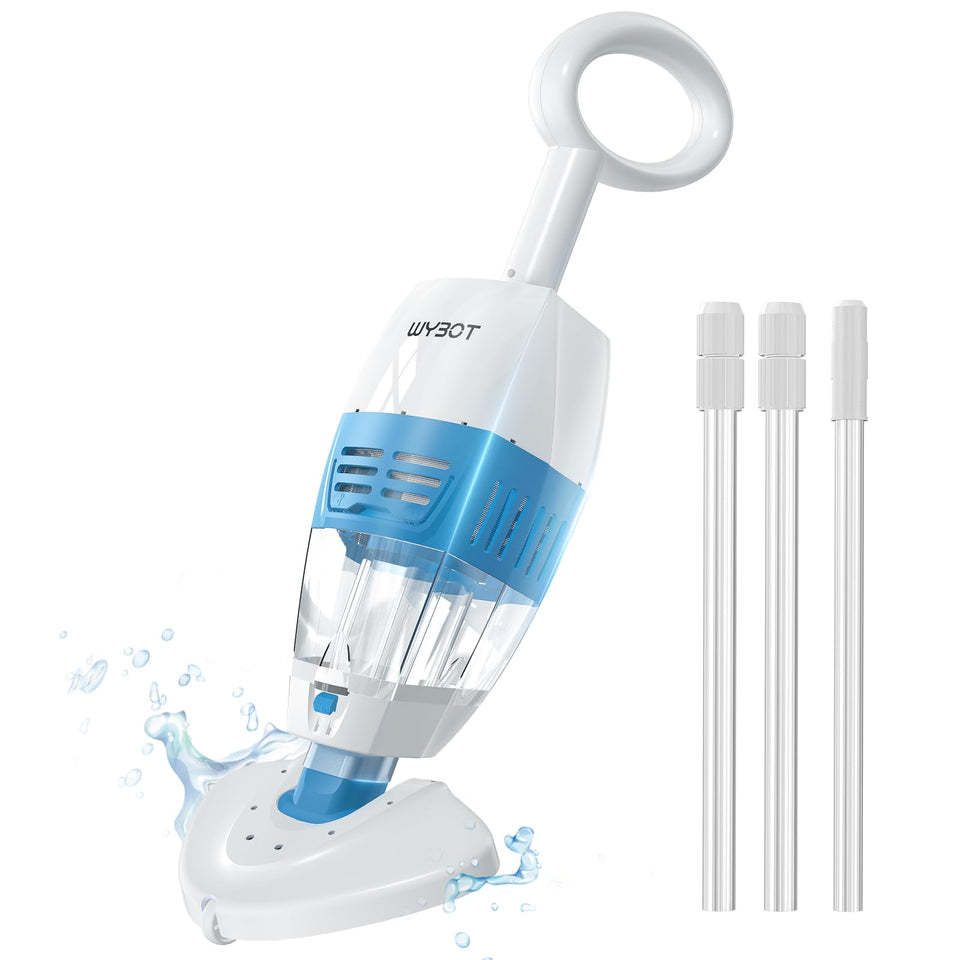 WYBOT Hyson 100P handheld pool vacuum gliding over pool floor for fast debris pickup