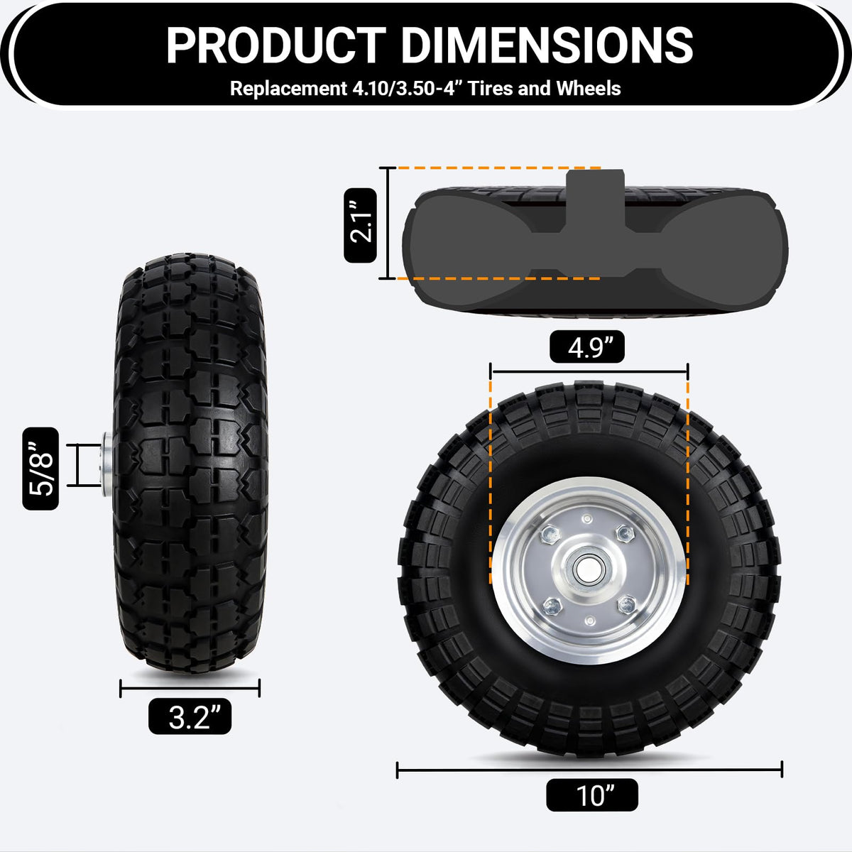 WYERSEA 2-pack solid tire wheels for hand trucks