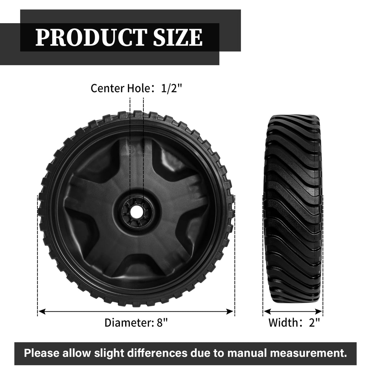 Wyevee 634-05039 8-inch mower wheel delivers stable drive on uneven terrain.