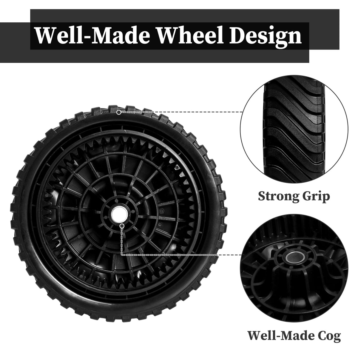 Wyevee ribbed tread design improves grip on varied grass.