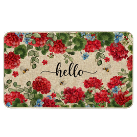Wylumen spring geranium floral doormat welcomes guests with vibrant blooms.