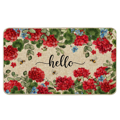 Wylumen spring geranium floral doormat welcomes guests with vibrant blooms.