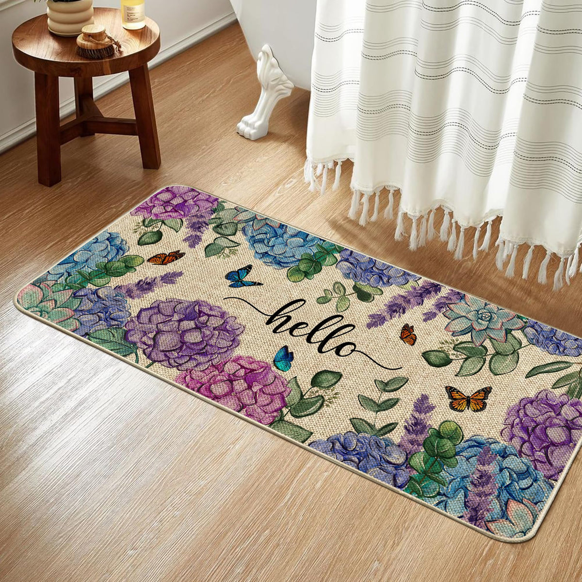 Wylumen summer flower doormat with linen texture enhances porch decor