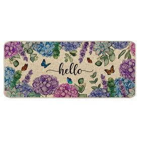 Wylumen Welcome Spring doormat with hydrangea flowers for a welcoming entryway