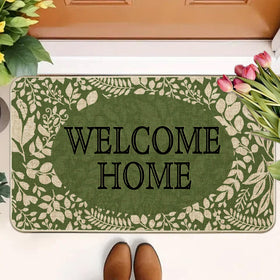 Wylumen Welcome Spring doormat texture close-up emphasizing anti-slip rubber back for secure placement.