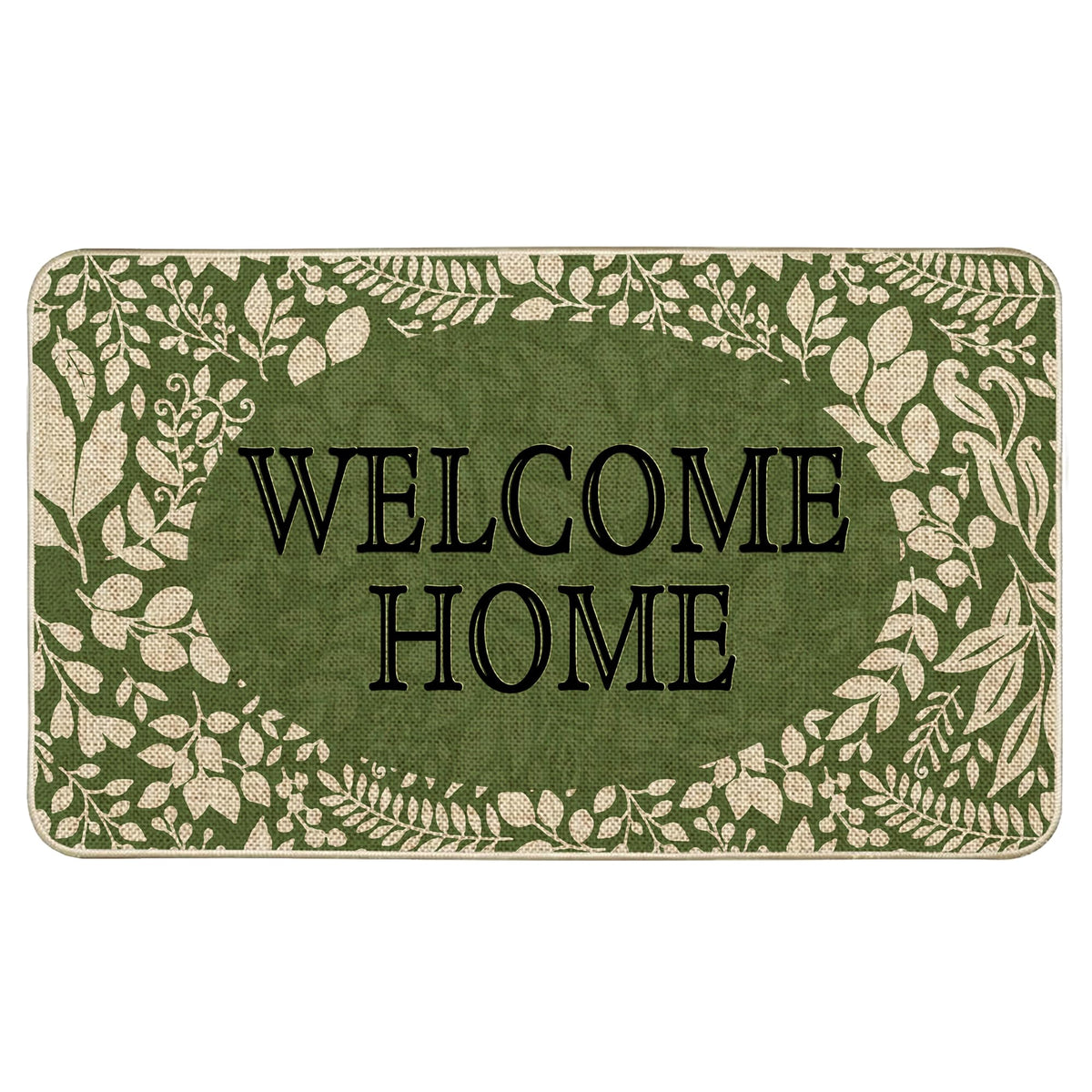 Wylumen Welcome Spring doormat close-up of green leaves for a welcoming, low-profile entrance.