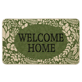 Wylumen Welcome Spring doormat close-up of green leaves for a welcoming, low-profile entrance.