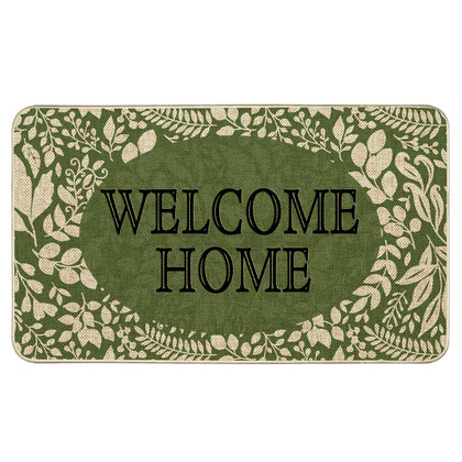 Wylumen Welcome Spring doormat close-up of green leaves for a welcoming, low-profile entrance.