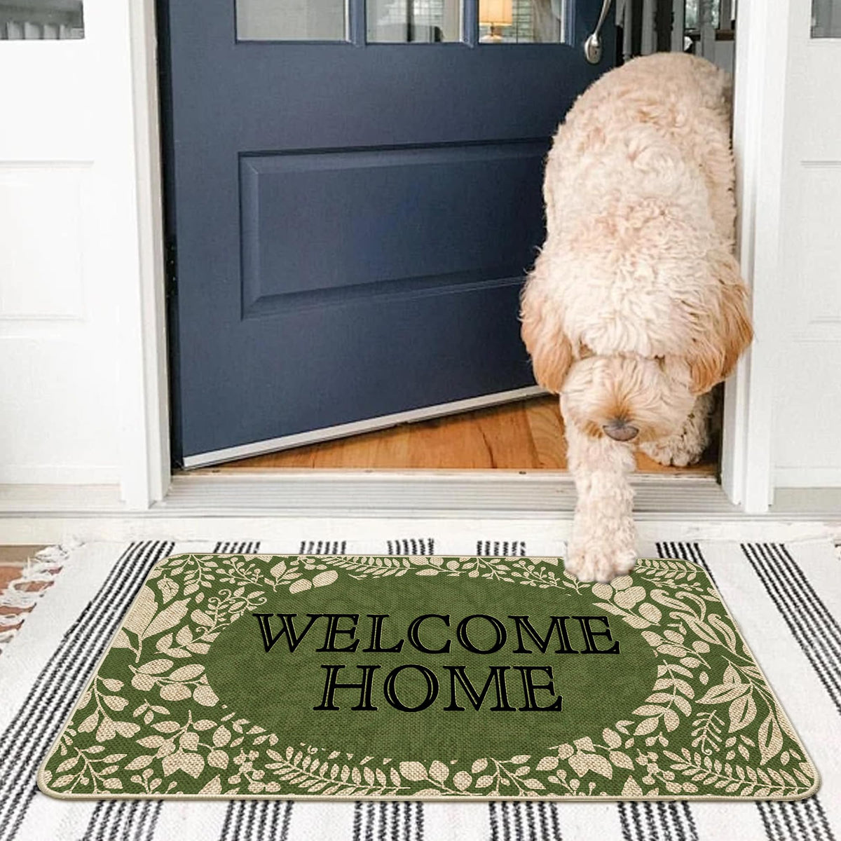 Wylumen Welcome Spring doormat entryway view showing indoor-outdoor versatility and seasonal charm.