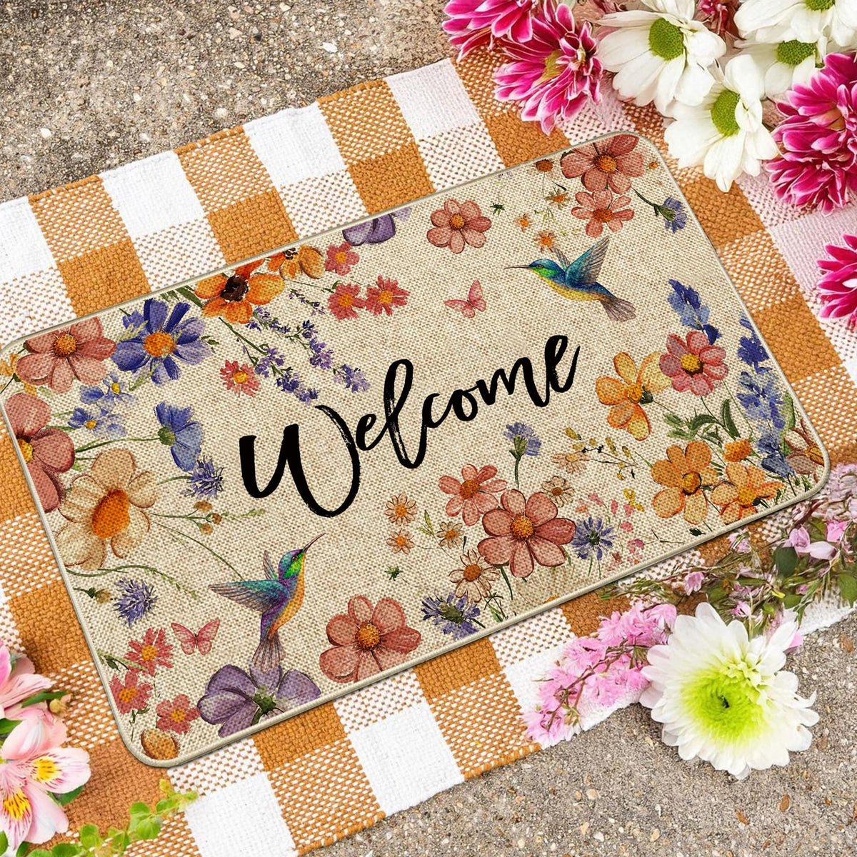 Wylumen Wildflower indoor-outdoor entrance mat blends elegance with stable placement.