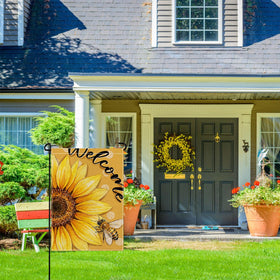 Wyooxoo burlap-look garden flag adds rustic charm outdoors