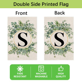 Wyooxoo floral monogram S flag's burlap-like material offers weather resistance.