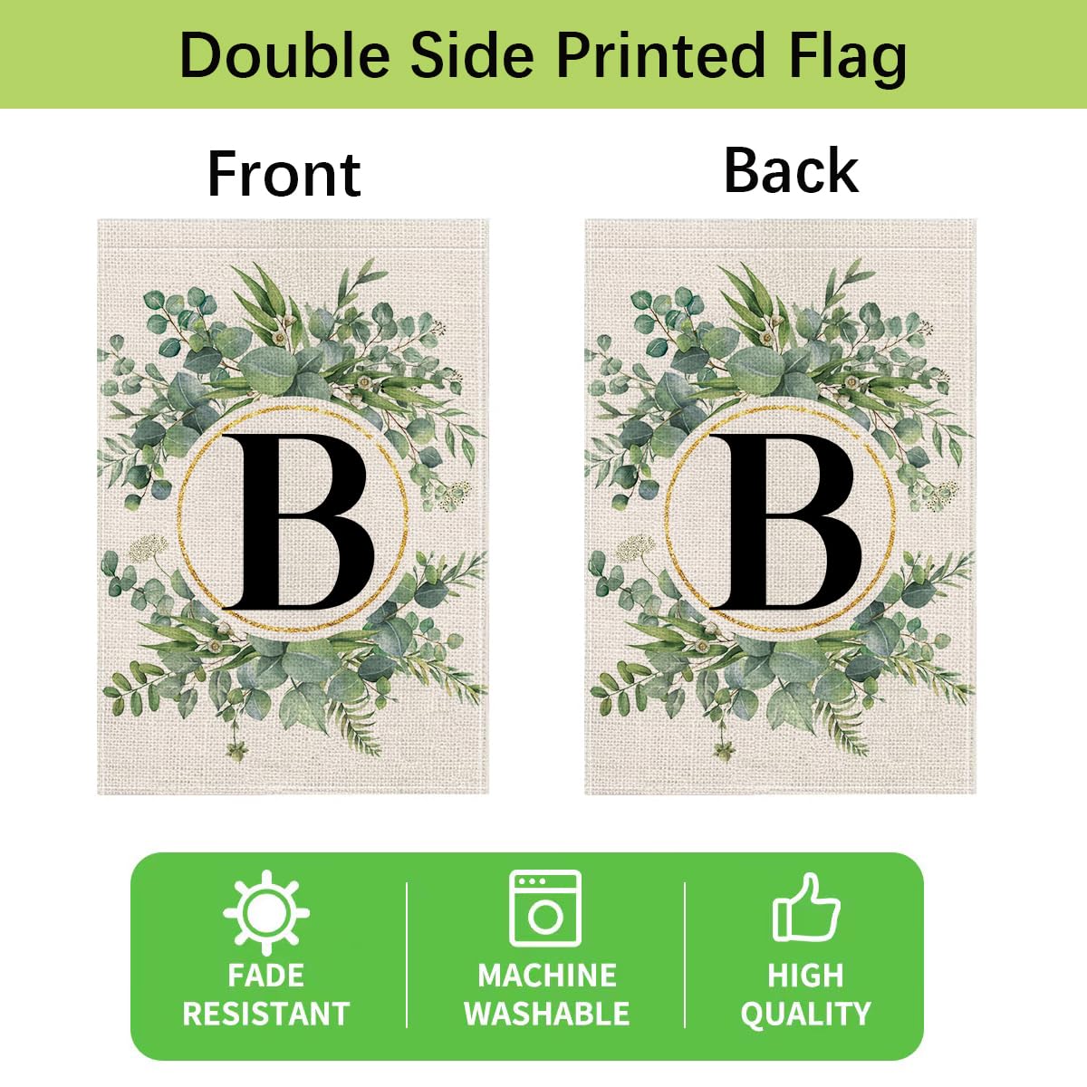 WYOOXOO Monogram B garden flag displayed on porch outdoors